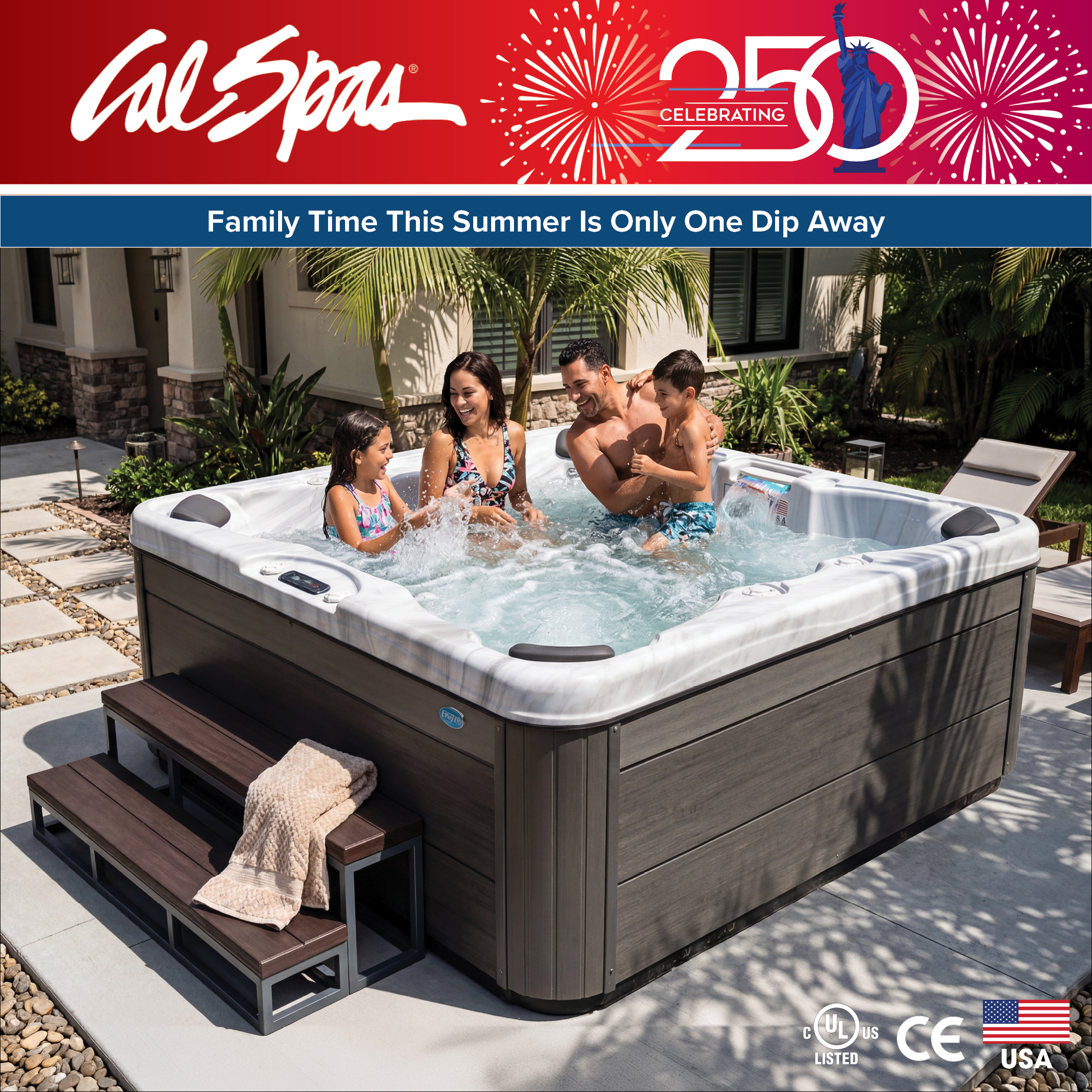 Calspas hot tub being used in a family setting - Lake Havasu